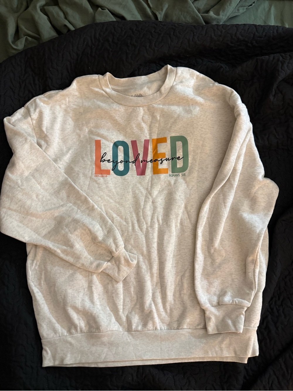 Aris Light Gray 'LOVED' Crewneck with Multicolor Letters